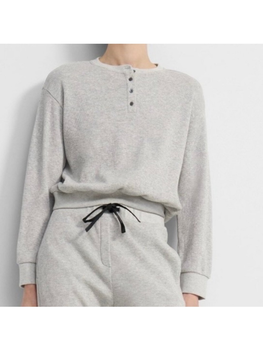 Theory Gray weekend waffle knit Henley lounge‎ long sleeve shirt Size Medium